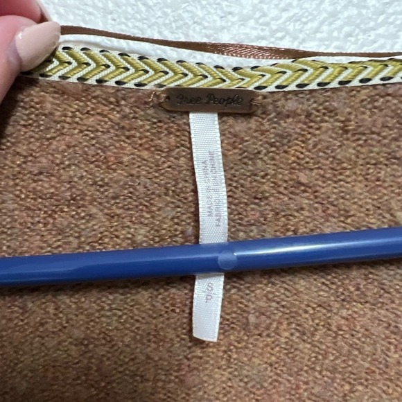 Free People Irresistible Fringe Wool Blend Oversized V Neck Sweater Top Small - Picture 6 of 8